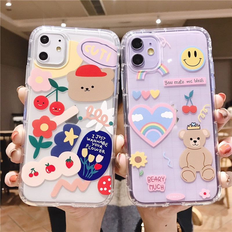 Cartoon Bear Phone Case For Apple iphone 11 Pro X XS Max XR Soft TPU Back Cover For iphone 7 8 plus 7plus Cute Lovely Clear Case