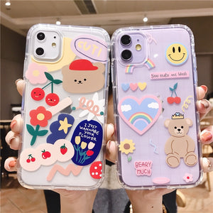 Cartoon Bear Phone Case For Apple iphone 11 Pro X XS Max XR Soft TPU Back Cover For iphone 7 8 plus 7plus Cute Lovely Clear Case