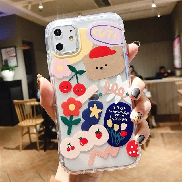 Cartoon Bear Phone Case For Apple iphone 11 Pro X XS Max XR Soft TPU Back Cover For iphone 7 8 plus 7plus Cute Lovely Clear Case