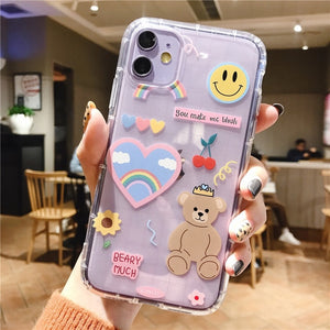 Cartoon Bear Phone Case For Apple iphone 11 Pro X XS Max XR Soft TPU Back Cover For iphone 7 8 plus 7plus Cute Lovely Clear Case