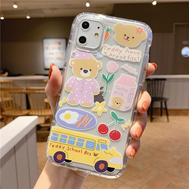 Cartoon Bear Phone Case For Apple iphone 11 Pro X XS Max XR Soft TPU Back Cover For iphone 7 8 plus 7plus Cute Lovely Clear Case