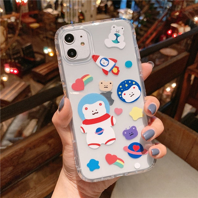 Cartoon Bear Phone Case For Apple iphone 11 Pro X XS Max XR Soft TPU Back Cover For iphone 7 8 plus 7plus Cute Lovely Clear Case