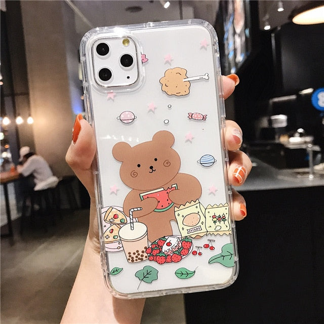 Cartoon Bear Phone Case For Apple iphone 11 Pro X XS Max XR Soft TPU Back Cover For iphone 7 8 plus 7plus Cute Lovely Clear Case