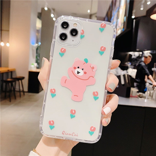 Cartoon Bear Phone Case For Apple iphone 11 Pro X XS Max XR Soft TPU Back Cover For iphone 7 8 plus 7plus Cute Lovely Clear Case