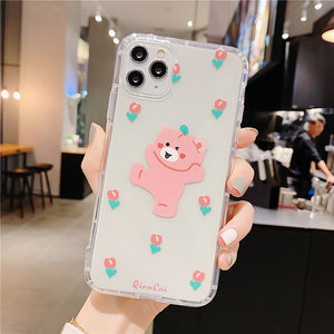 Cartoon Bear Phone Case For Apple iphone 11 Pro X XS Max XR Soft TPU Back Cover For iphone 7 8 plus 7plus Cute Lovely Clear Case