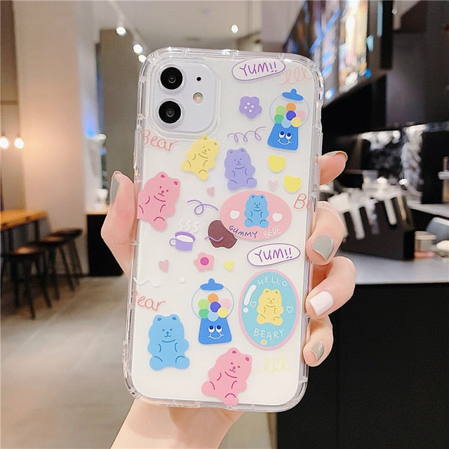 Cartoon Bear Phone Case For Apple iphone 11 Pro X XS Max XR Soft TPU Back Cover For iphone 7 8 plus 7plus Cute Lovely Clear Case