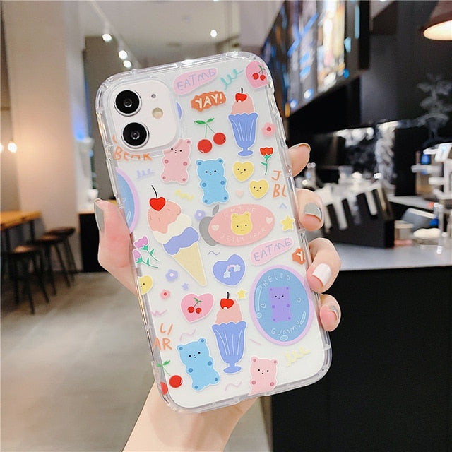 Cartoon Bear Phone Case For Apple iphone 11 Pro X XS Max XR Soft TPU Back Cover For iphone 7 8 plus 7plus Cute Lovely Clear Case