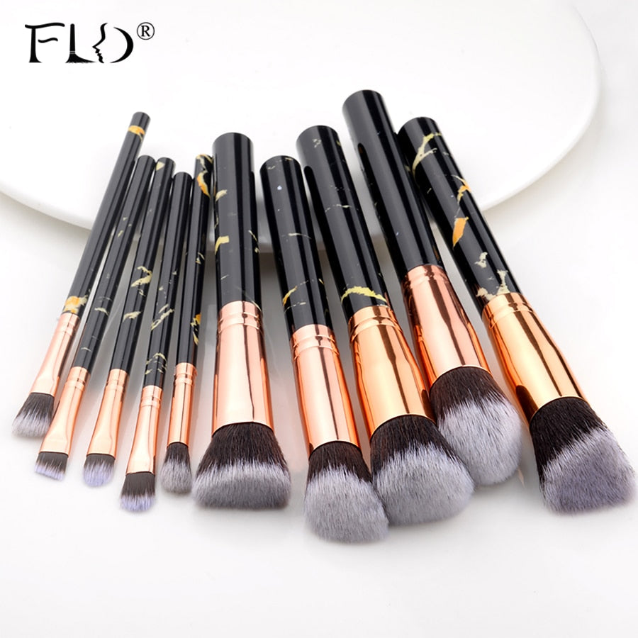 FLD 10 Pcs/ 8 Pcs professional makeup brush Set tools Powder Foundation Eyeshadow Lip Eyeliner Blush Marble Face Makeup Brushes
